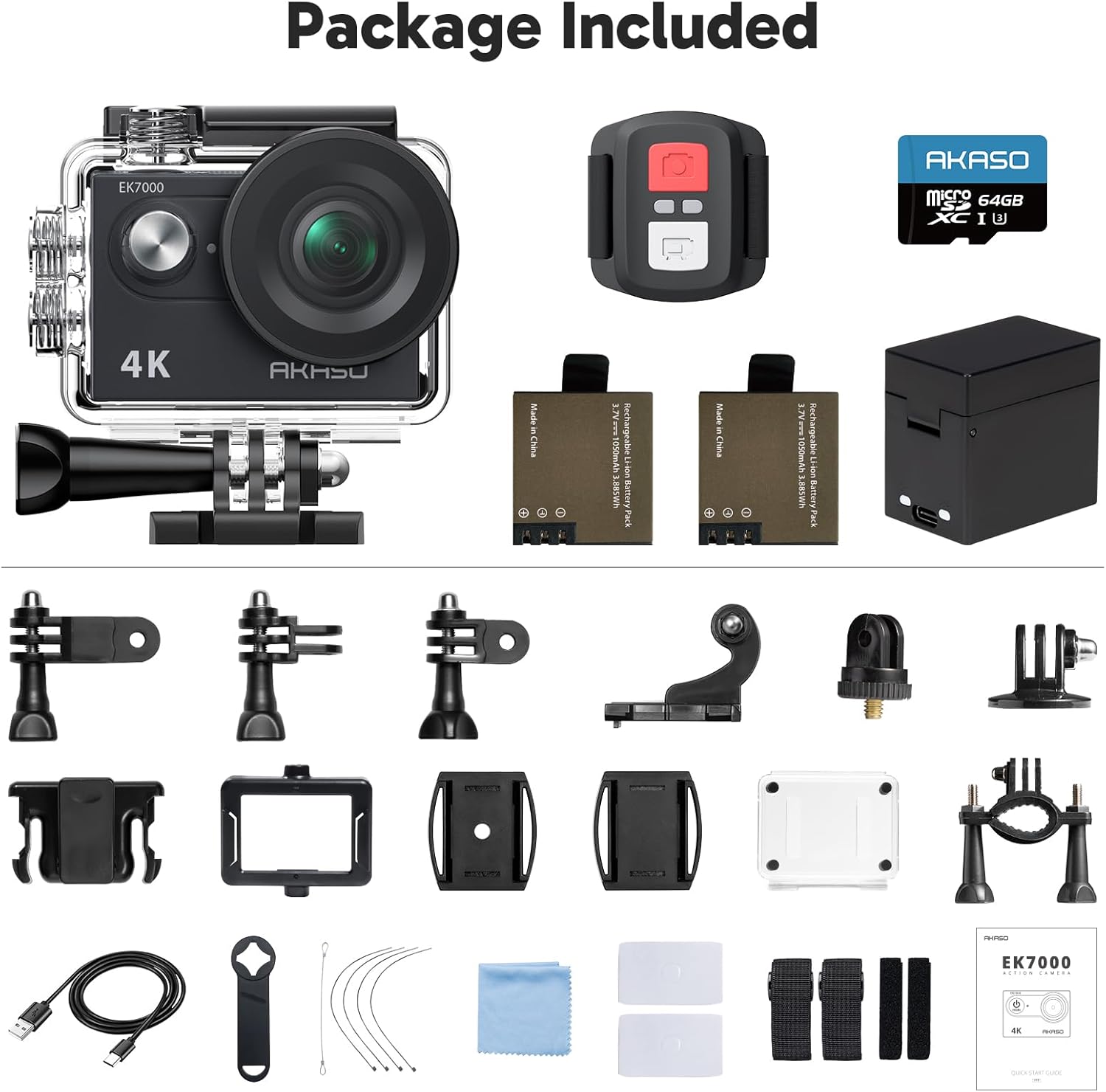 AKASO EK7000 4K30fps Action Camera with 64GB MicroSDXC U3 Memory Card Accessories Kit Bundle Ultra HD 131FT Waterproof Underwater Camera EIS WiFi Remote Control 4X Zoom, Black - Image 9