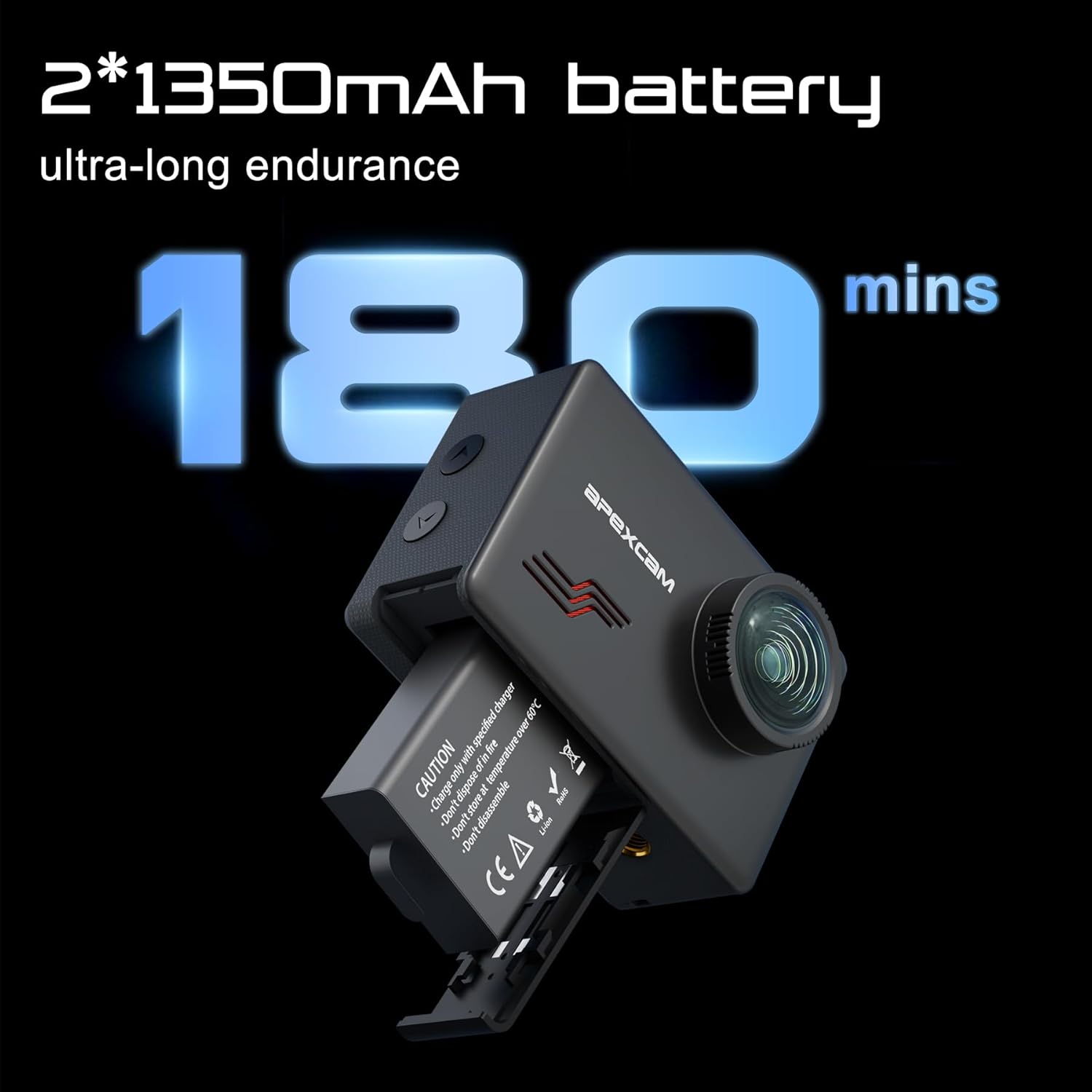 Apexcam Action Camera 4K Touch Screen, 131FT Waterproof Camera Underwater, 60FPS 64MP Sports Camera Helmet for Vlog, 170 ° WiFi Camcorder, 8X Zoom, Remote Control, 64GB Card,Mount Accessories - Image 4